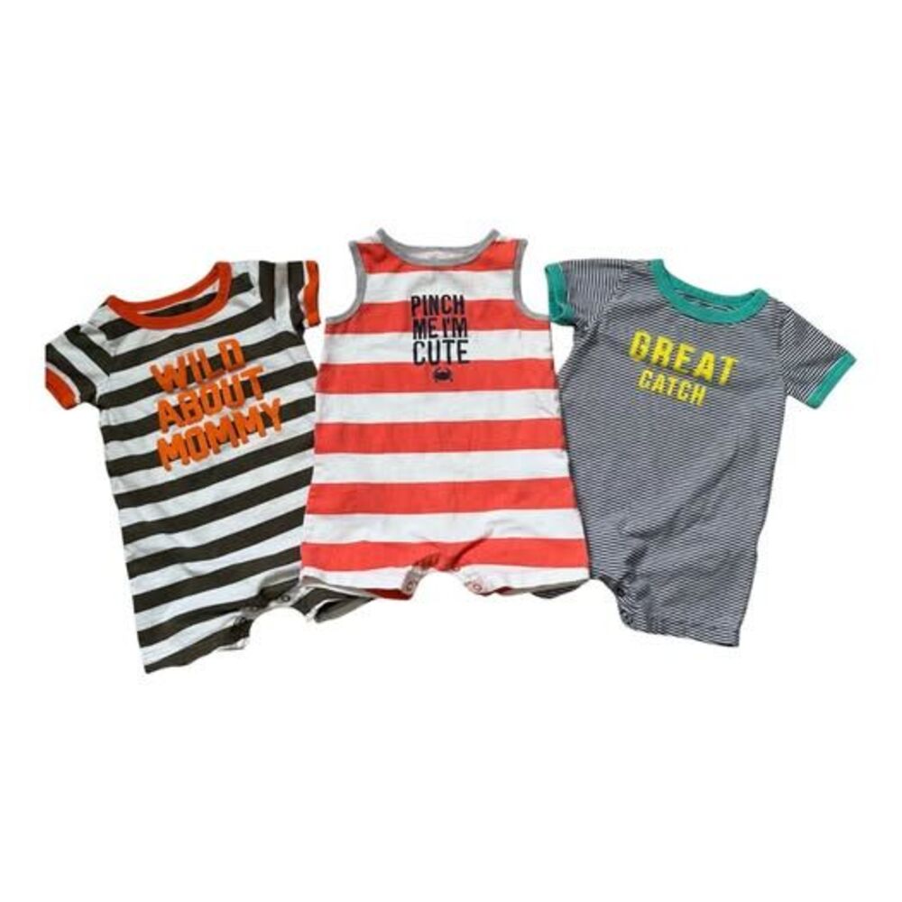 Carter’s Striped One Piece Rompers with Snap Closure - 18 months - Set of 3